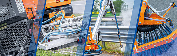 Fotocollage von Großmaschinen für die kommunale Unkrautbeseitigung