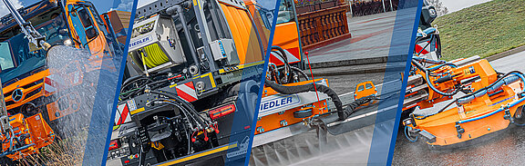 Fotocollage von Großmaschinen für die kommunale Grünanlagenpflege - Gießtechnik und Reinigungstechnik